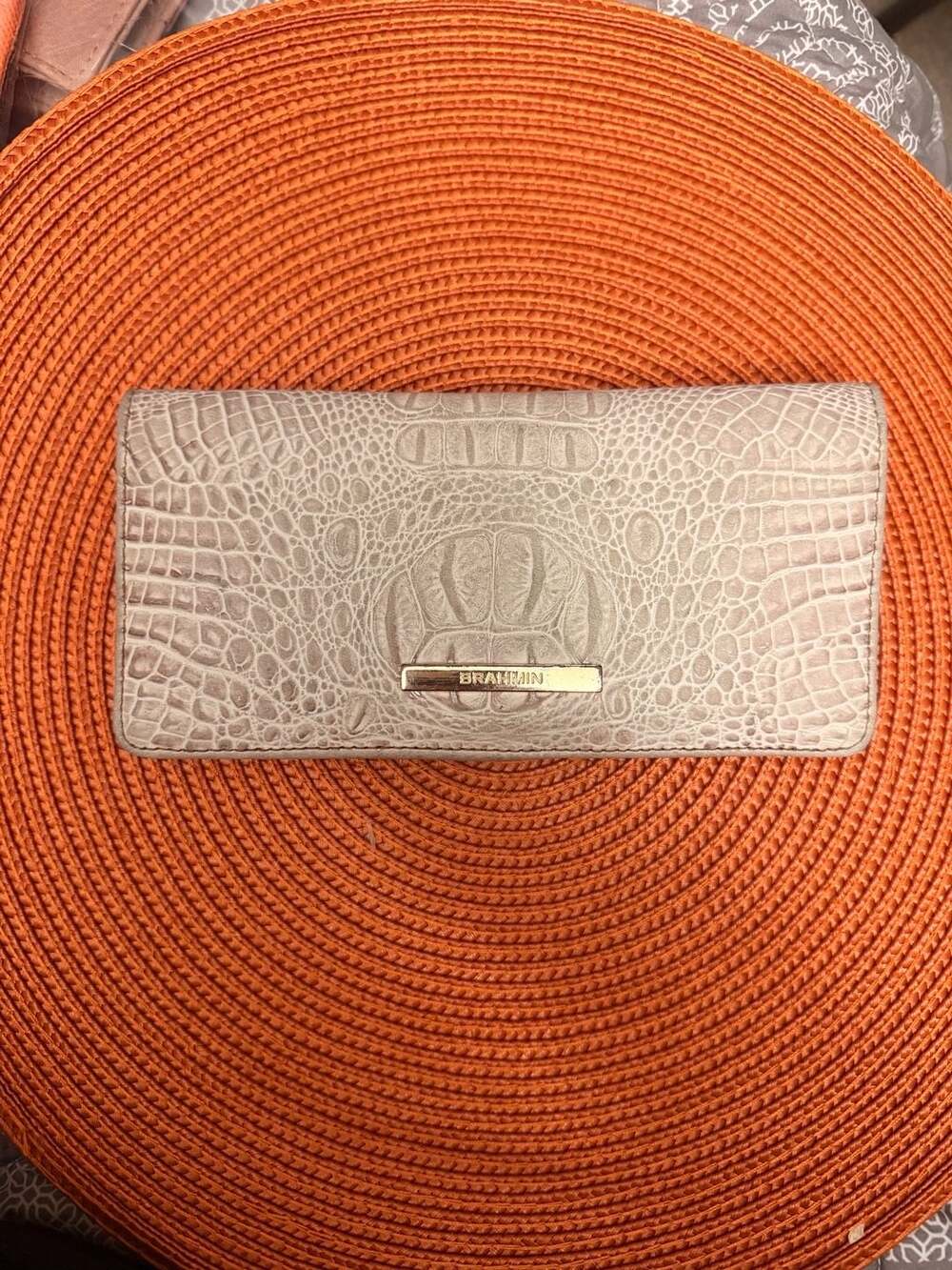 Brahmin Ady Melbourne Leather Wallet Beige Embossed